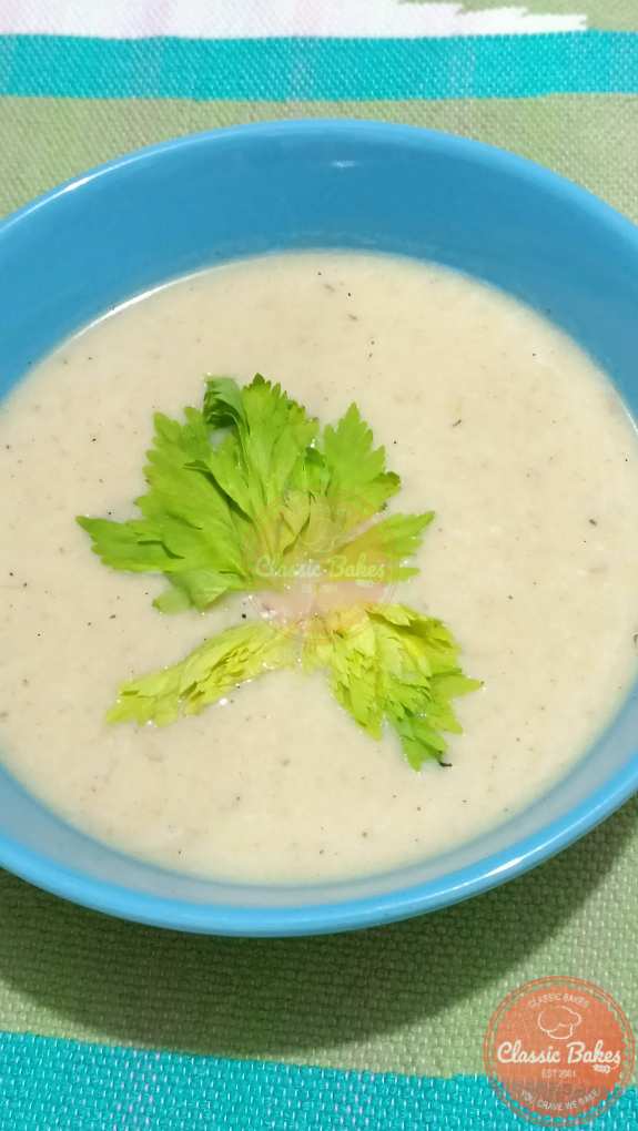 Serving Vegan Cream of Celery Soup