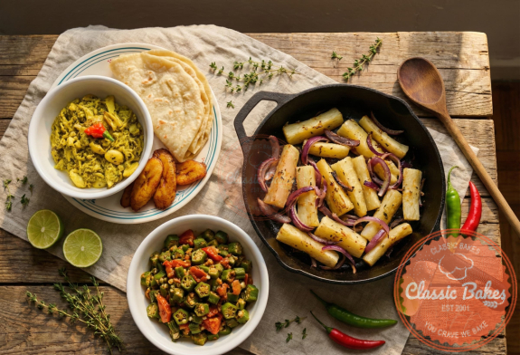 Various Caribbean Breakfast Vegetables arranged on a table top
