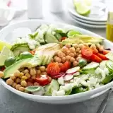 Close up front shot of Garbanzo Bean Salad with Feta