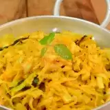 Close up shot of Curried Cabbage in a bowl