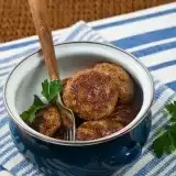 Front shot of Air Fryer Sausage Patties in a bowl