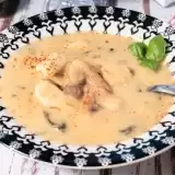 Front shot of Creamy Chicken Mushroom Soup in a bowl
