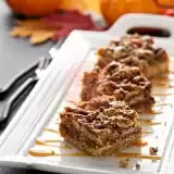 Front shot of Pecan Pie Bars in a plate