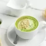 Front shot of Vegan Matcha Latte in a mug