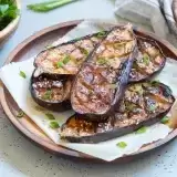 Front shot of Vegan Miso Glazed Eggplant in a plate