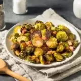Front View of Roasted Brussels Sprouts With Bacon 