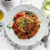 Top View of Spaghetti Alla Puttanesca